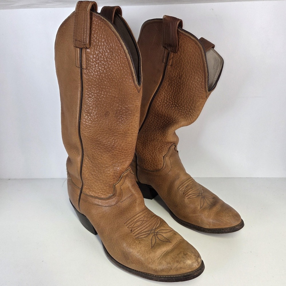 Olathe Boots Mens 10.5 Brown Heavy Pebbled Leather Made in USA Western Cowboy